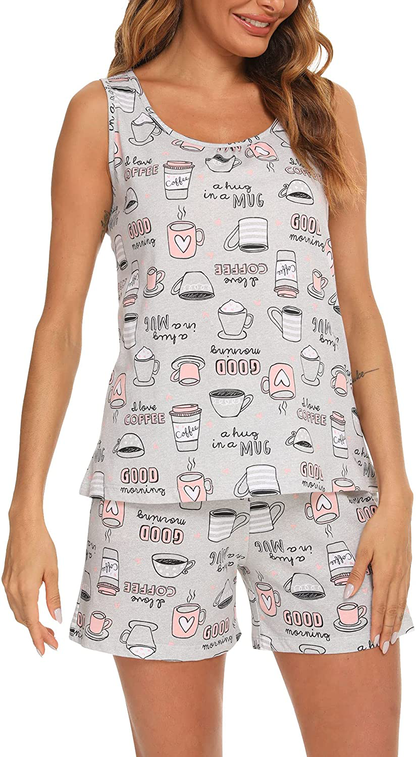 ENJOYNIGHT Women'S Cute Sleeveless Print Tee and Shorts Sleepwear Tank Top Pajama Set Apparel & Accessories > Clothing > Sleepwear & Loungewear Kylie Max