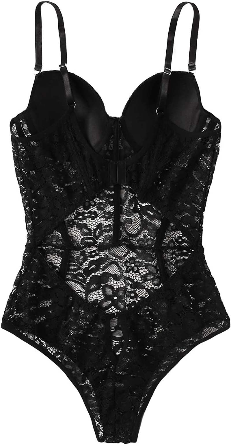 Verdusa Women's Backless Floral Lace Sheer Underwire One Piece Teddy Bodysuit Apparel & Accessories > Clothing > Underwear & Socks > Lingerie Verdusa