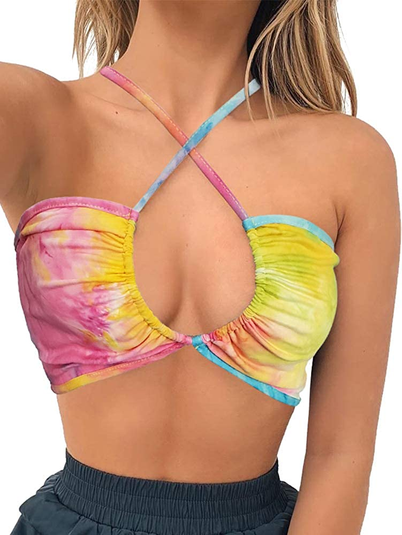 TOB Women'S Sexy Criss Cross Lace up Sling Basic Bow Tie Crop Top Apparel & Accessories > Clothing > Underwear & Socks > Lingerie TOB