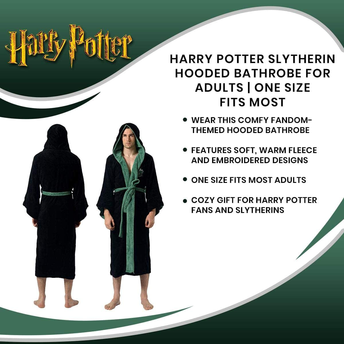 Harry Potter Slytherin Adult Fleece Hooded Bathrobe (One Size) Apparel & Accessories > Clothing > Sleepwear & Loungewear > Robes Kylie Max