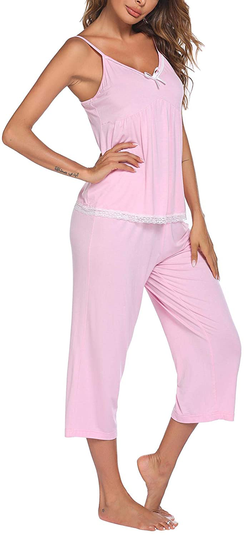 Ekouaer Womens Pajamas Set V-Neck Cami Top and Capris Pants Sleepwear Pjs Set S-XXL Apparel & Accessories > Clothing > Sleepwear & Loungewear Kylie Max