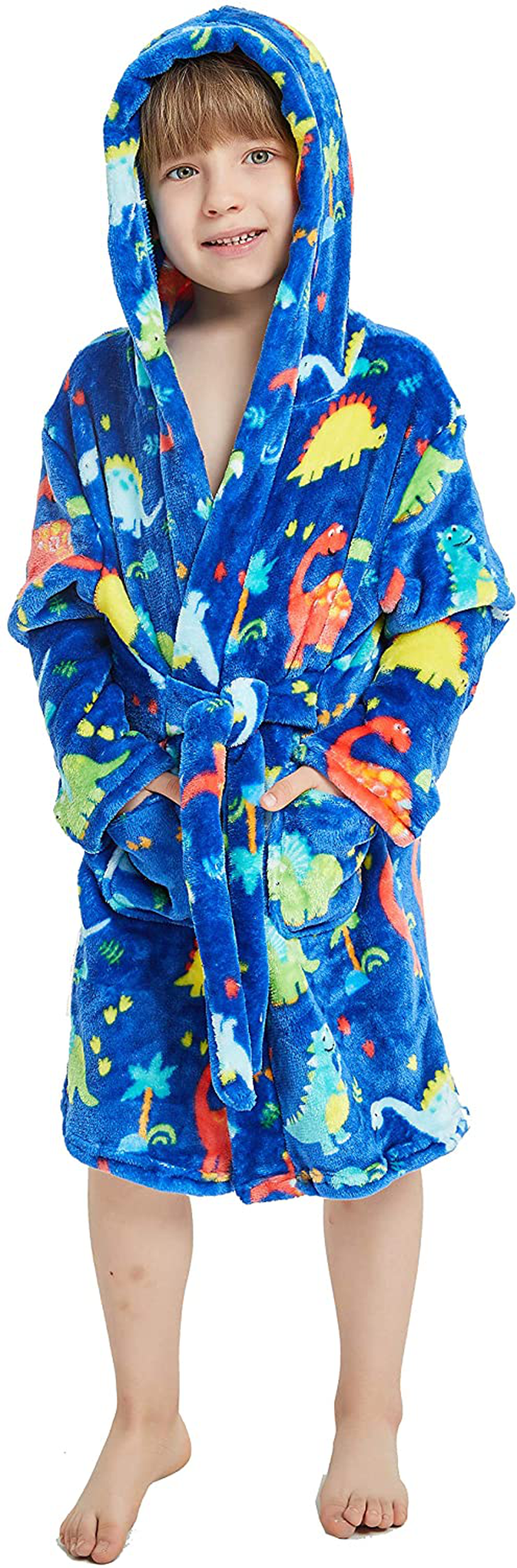 Kids Fleece Hooded Bathrobe Matching Slippers Toddler Soft Plush Hooded Robe Flannel Pajamas Sleepwear with Slippers for Boys Apparel & Accessories > Clothing > Sleepwear & Loungewear > Robes Kylie Max