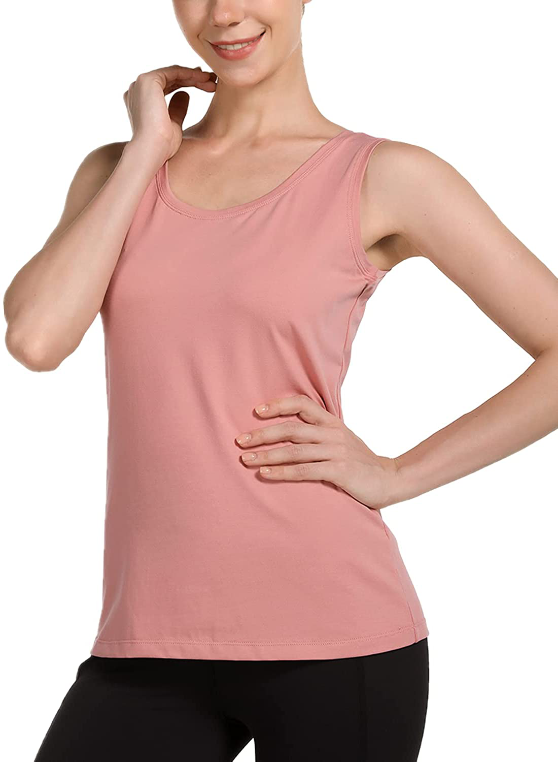 BALEAF Women'S Wide Strap Cotton Workout Tank Tops Yoga Crewneck Sleeveless Shirts Apparel & Accessories > Clothing > Activewear Kylie Max