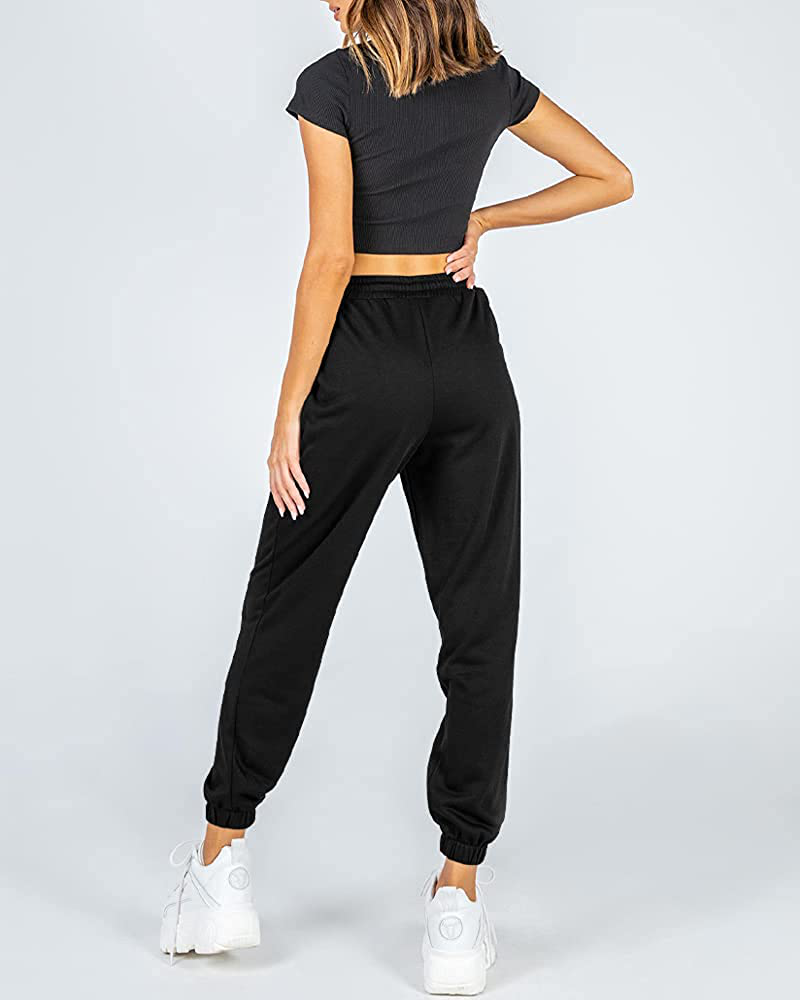 AUTOMET Women'S Cinch Bottom Sweatpants High Waisted Athletic Joggers Lounge Pants with Pockets Apparel & Accessories > Clothing > Activewear Kylie Max