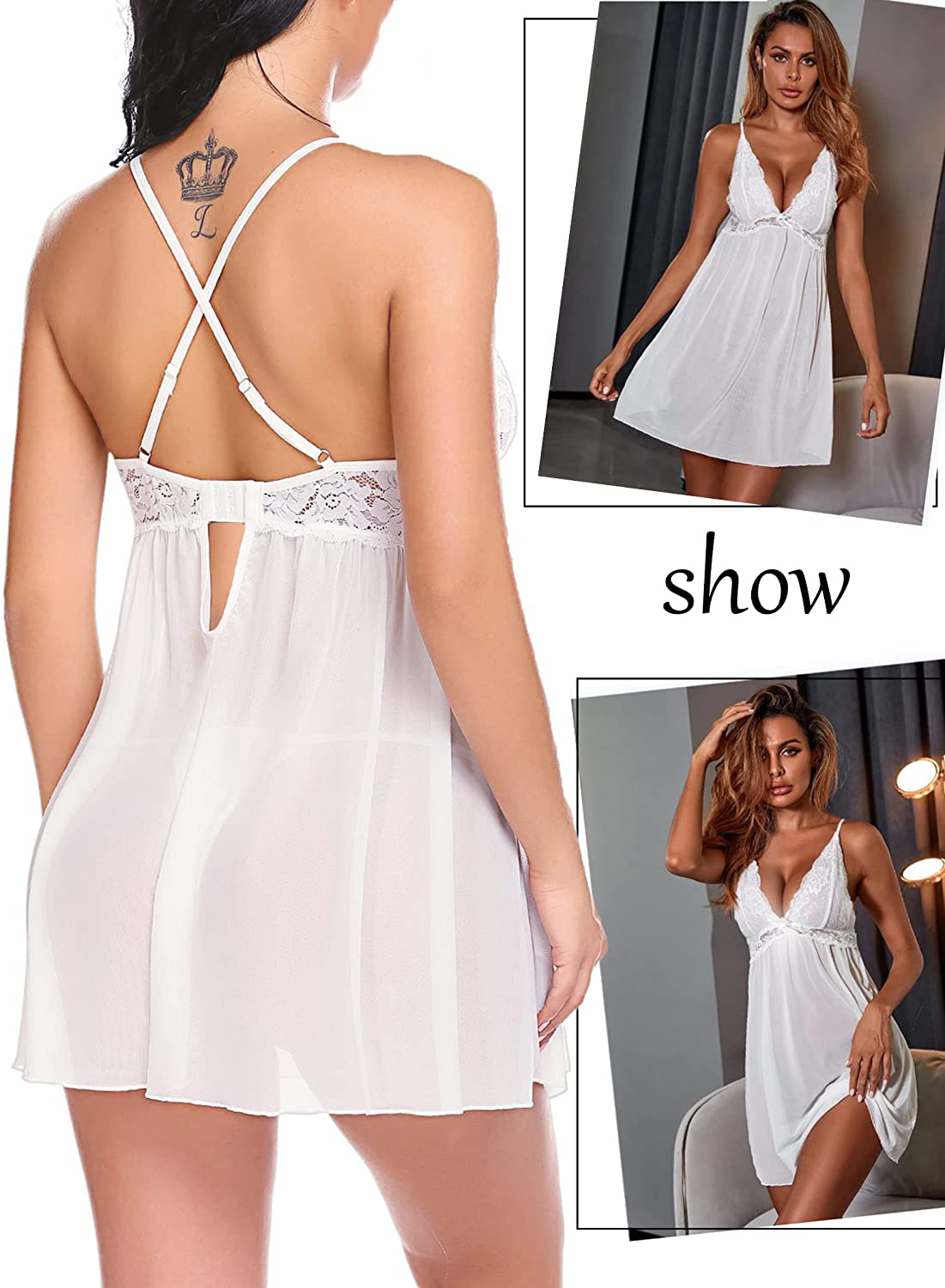 Avidlove Women Negligees Lingerie Lace Babydoll Sexy Chemise Exotic Mesh Nightgowns Apparel & Accessories > Clothing > Underwear & Socks > Lingerie Kylie Max