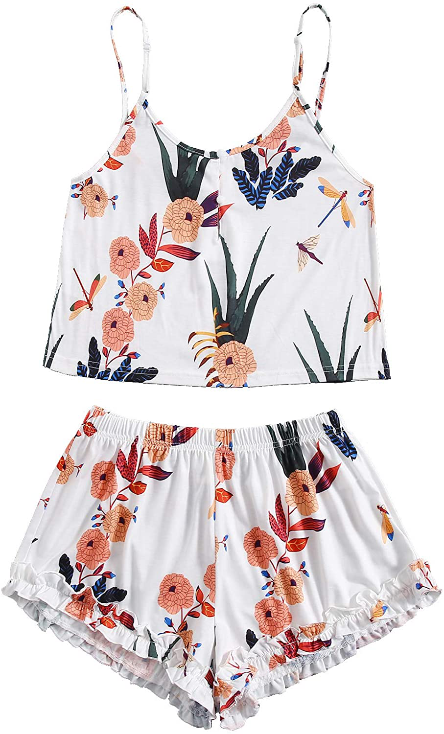 Shein Women'S Summer Floral Print Cami Top and Shorts Pajamas Set Apparel & Accessories > Clothing > Sleepwear & Loungewear Kylie Max