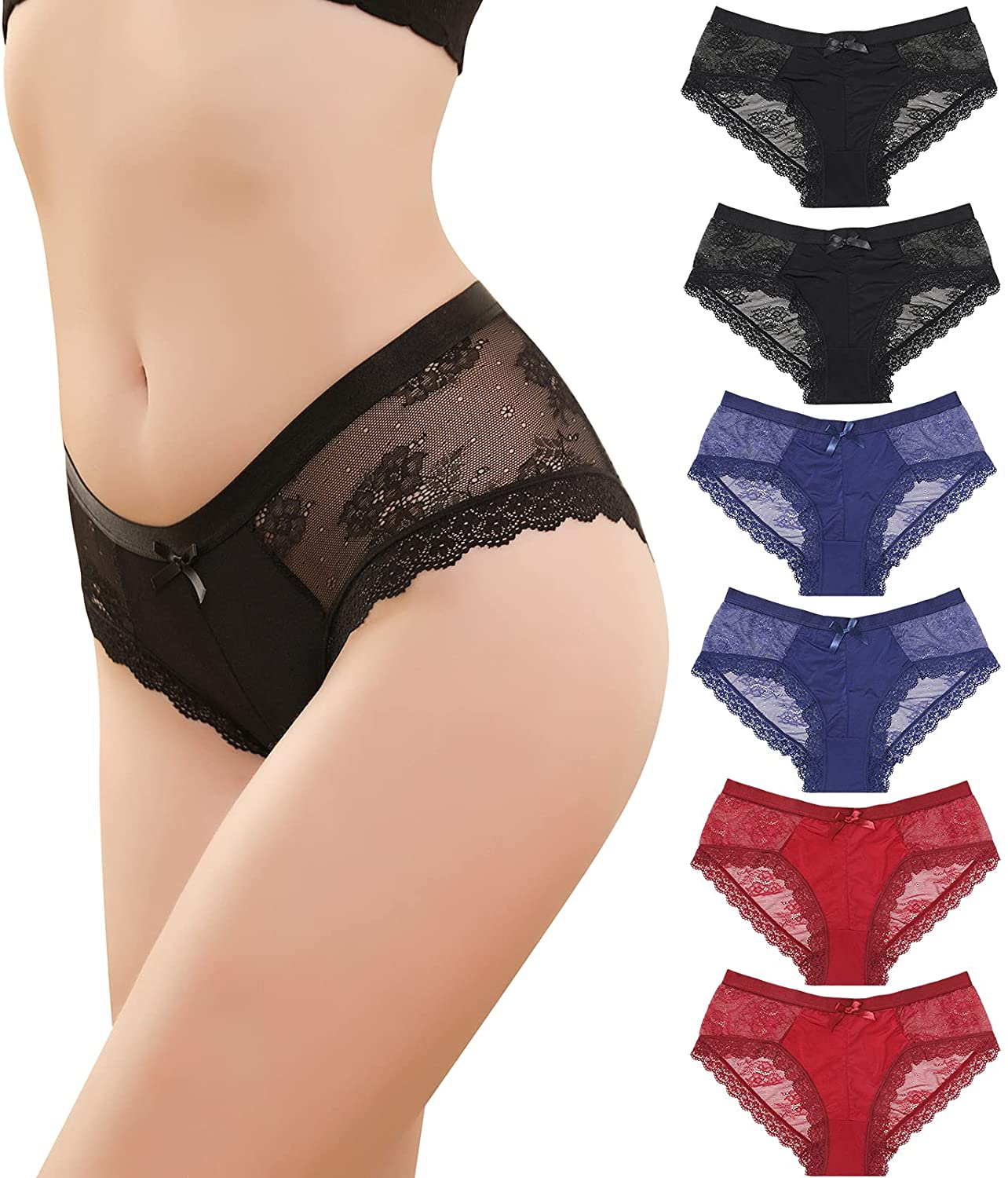 LEVAO Womens Bikini Panties Underwear Lace Hipster Seamless Sexy Hi Cuts Pack 6 Apparel & Accessories > Clothing > Underwear & Socks > Underwear LEVAO 6 Pack-4 Medium