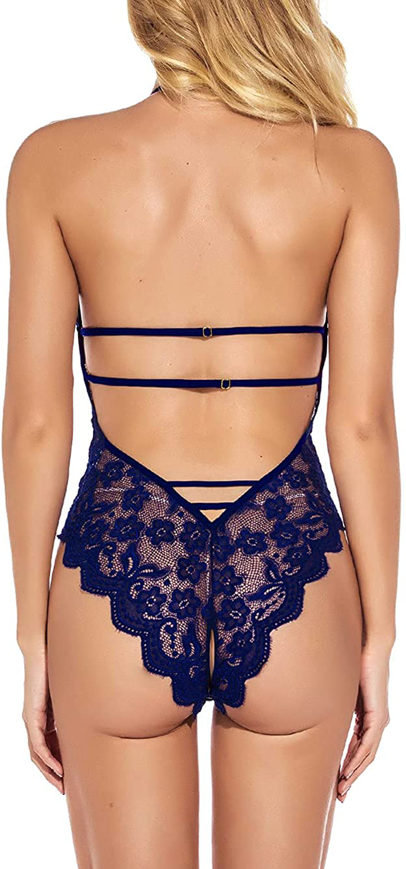 Kaei&Shi Sexy Lingerie for Women,Sheer Lace One Piece High Cut Bodysuit,V Neck Backless Floral Halter Teddy Valentine Apparel & Accessories > Clothing > Underwear & Socks > Lingerie Kaei&Shi