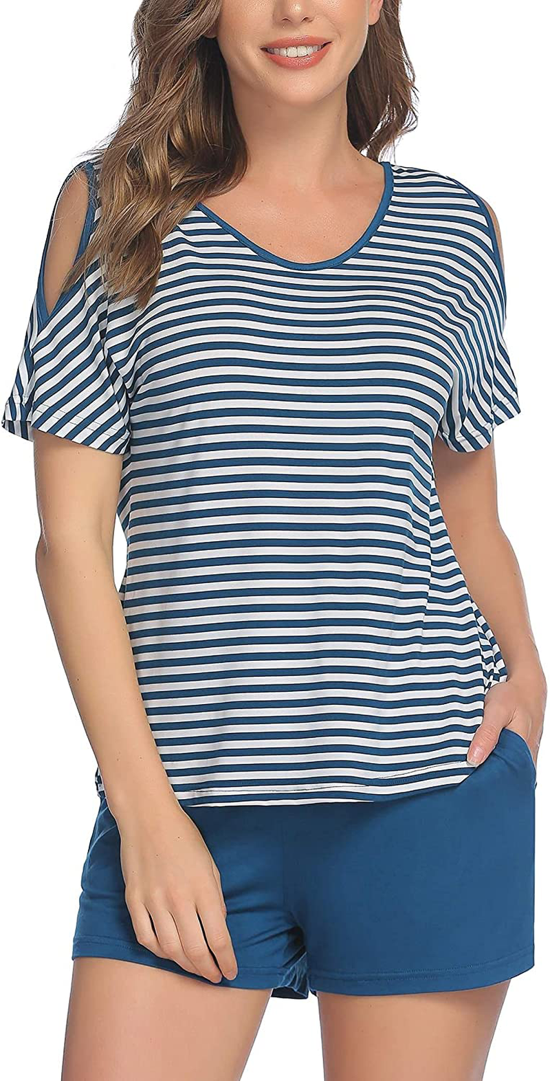 Ekouaer Womens Pajama Set Sleeveless Tank Top and Shorts Pj Set Lace Hem Sleepwear S-XXL Apparel & Accessories > Clothing > Sleepwear & Loungewear > Pajamas Ekouaer 02 Peacock Blue Medium