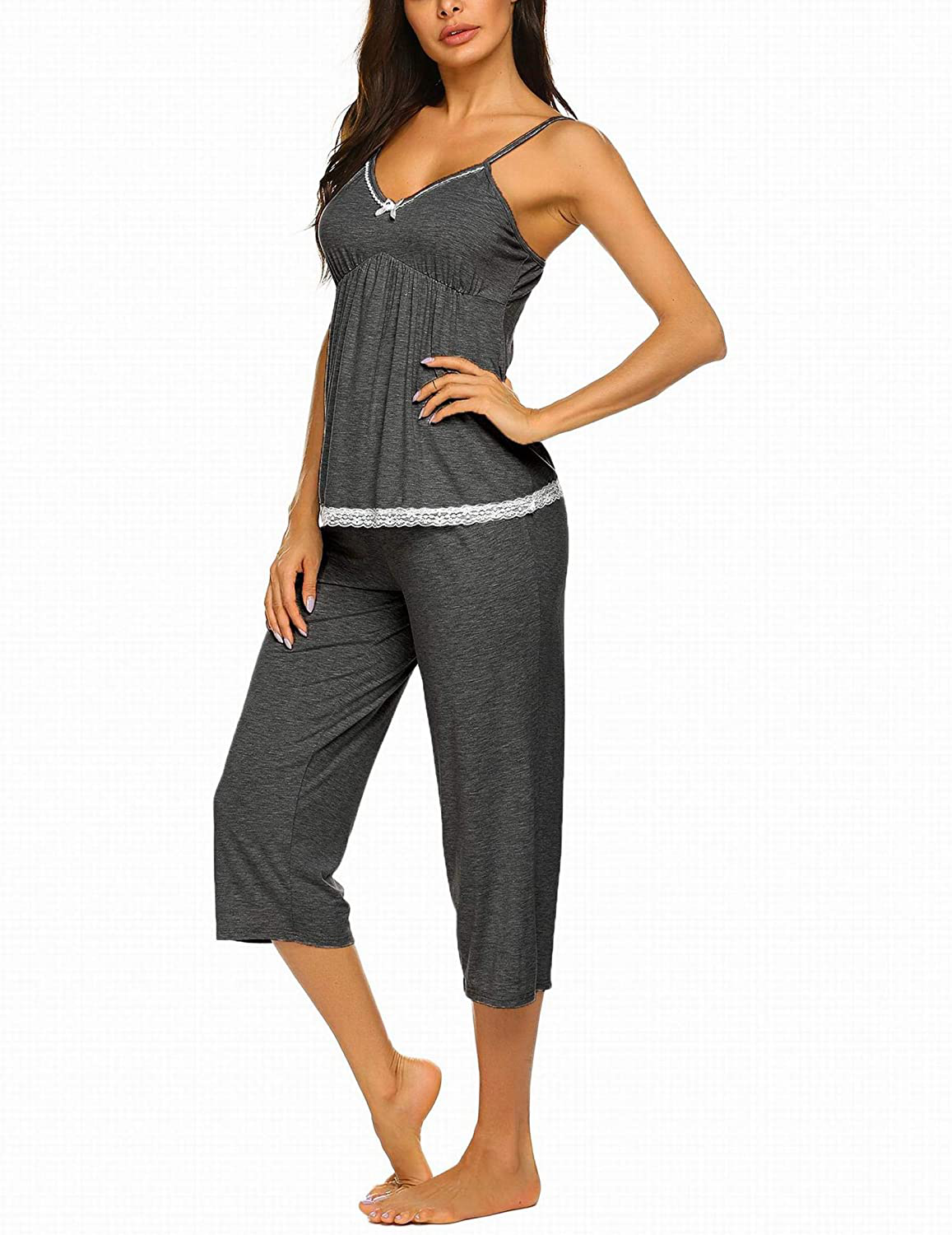 Ekouaer Womens Pajamas Set V-Neck Cami Top and Capris Pants Sleepwear Pjs Set S-XXL Apparel & Accessories > Clothing > Sleepwear & Loungewear Kylie Max