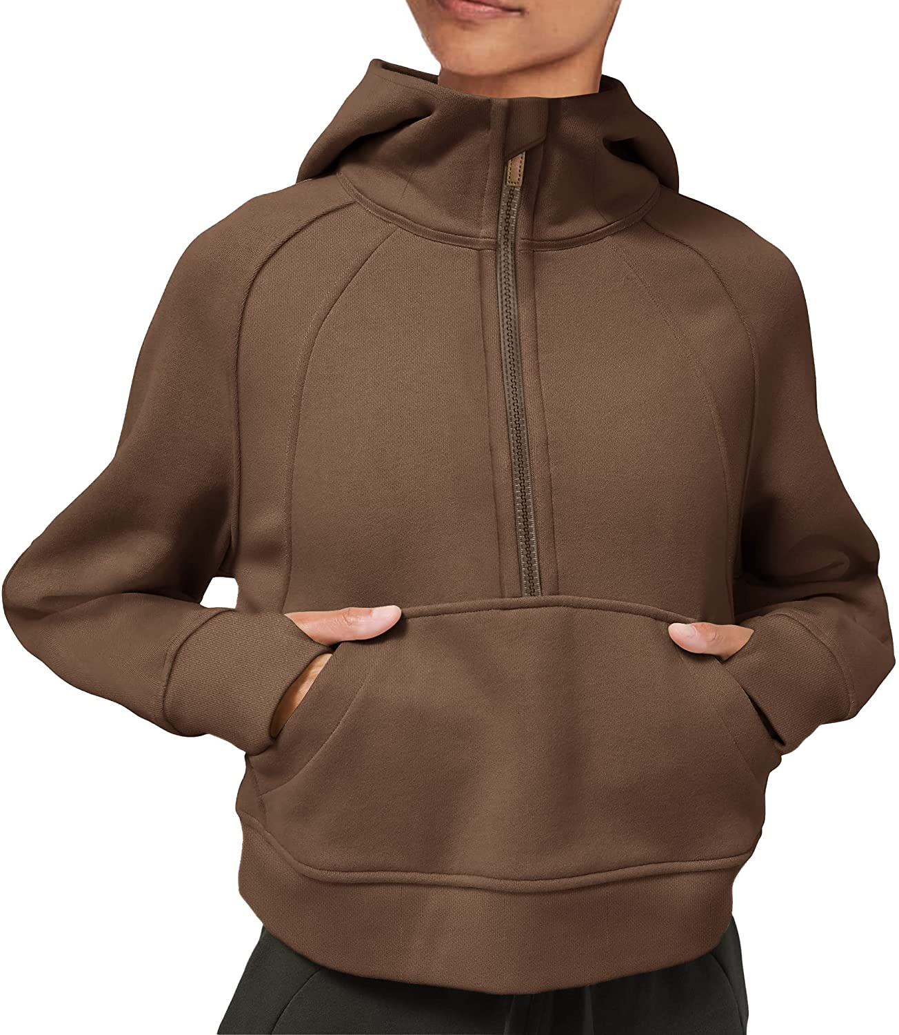 LASLULU Womens Hoodies Fleece Lined Collar Pullover 1/2 Zipper Sweatshirts Long Sleeve Crop Tops Sweater Thumb Hole Apparel & Accessories > Clothing > Activewear Kylie Max