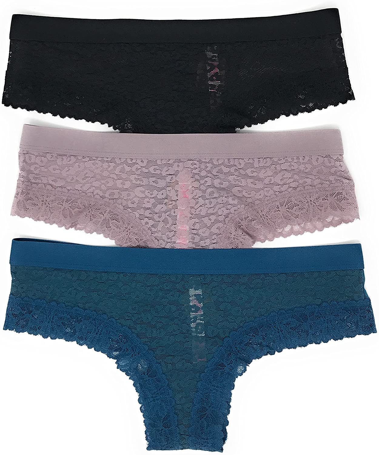 Victoria'S Secret Pink Cheekster Panty Set of 3 Apparel & Accessories > Clothing > Underwear & Socks > Underwear Victoria's Secret Lace Black / Mauve / Teal Small