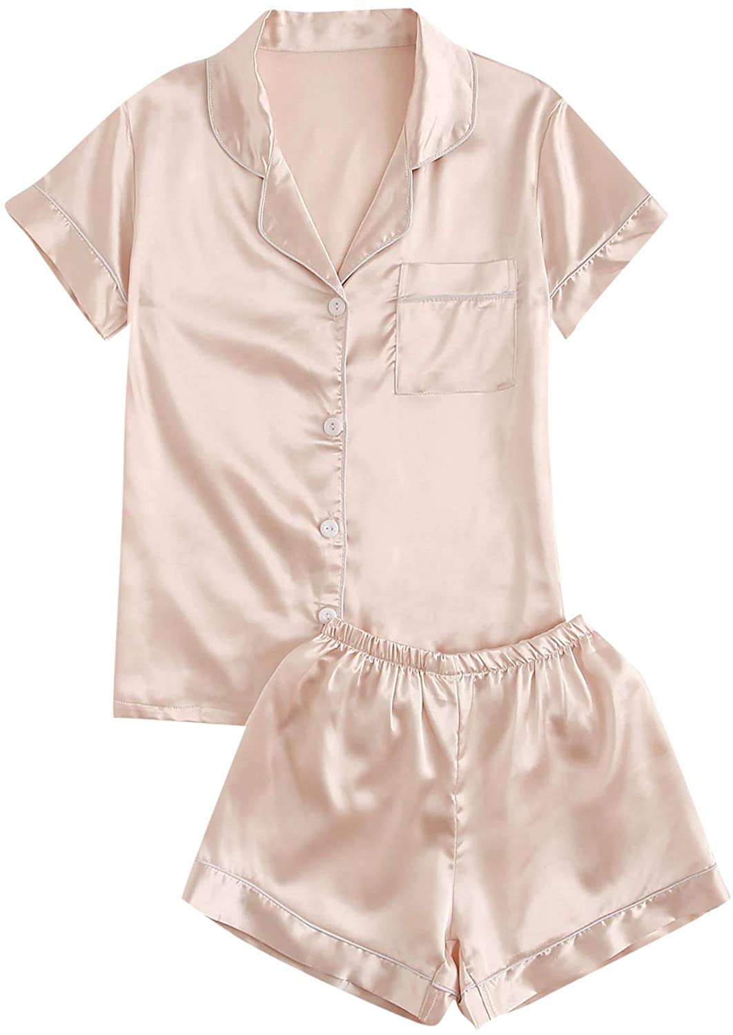 SweatyRocks Women's Short Sleeve Sleepwear Button Down Satin 2 Piece Pajama Set Apparel & Accessories > Clothing > Sleepwear & Loungewear > Pajamas SweatyRocks