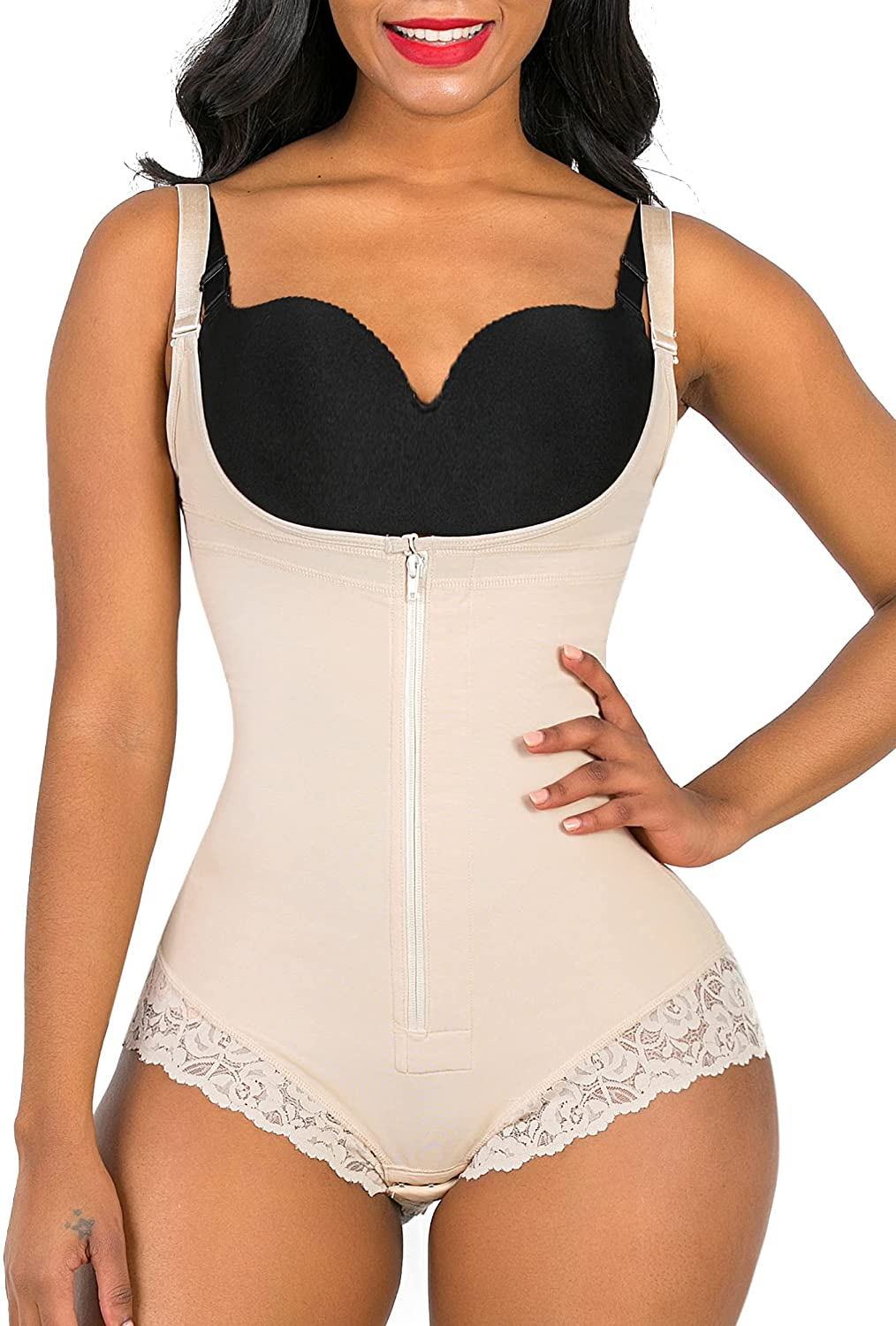 SHAPERX Shapewear for Women Tummy Control Fajas Colombianas Body Shaper Zipper Open Bust Bodysuit Apparel & Accessories > Clothing > Underwear & Socks > Shapewear SHAPERX Beige XX-Large