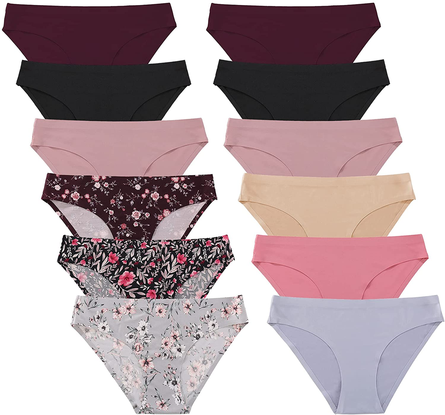 FINETOO 12 Pack Women’S Seamless Hipster Underwear No Show Panties Invisibles Briefs Soft Stretch Bikini Underwears XS-XL Apparel & Accessories > Clothing > Underwear & Socks > Underwear KYLIE MAX A 12pcs Multicoloured X-Large-XX-Large