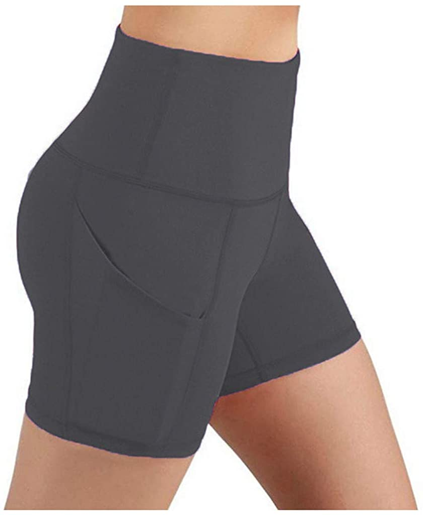 Burband Womens High Waist Bike Shorts Tummy Control Workout Yoga Pants Running Exercise Running Shorts with Side Pockets Apparel & Accessories > Clothing > Underwear & Socks > Shapewear Burband Dark Gray Large