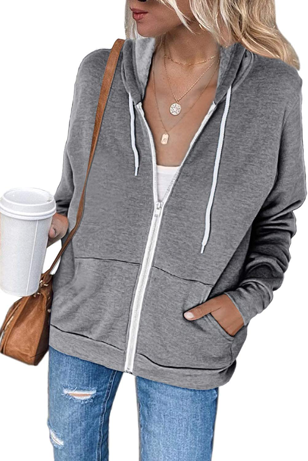 Dokotoo Women'S Full Zip up Hoodie Long Sleeve Hooded Sweatshirts Pockets Jacket Coat for Women Apparel & Accessories > Clothing > Activewear Kylie Max