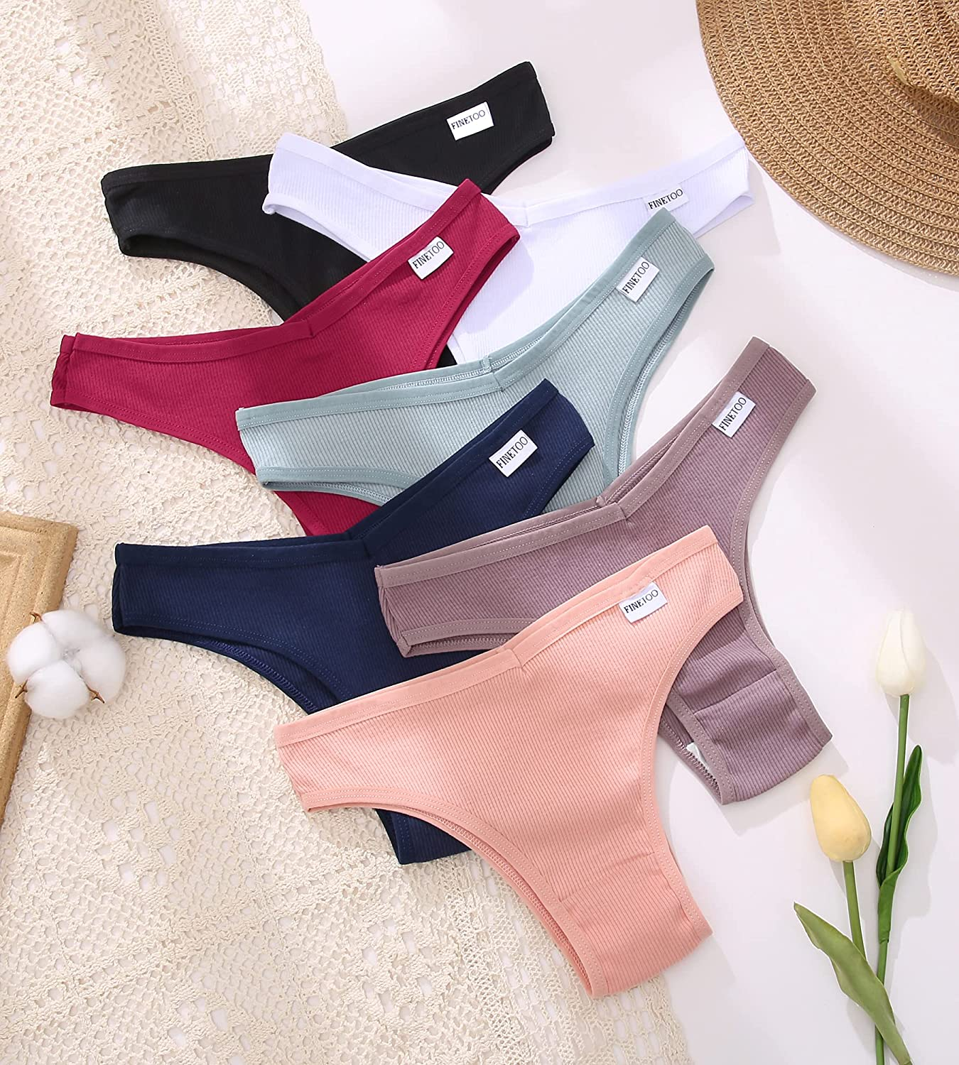 FINETOO 10 Pack Womens Cotton Underwear Sexy Stretch Bikini Panties Low Rise Hipster Ladies Soft V-Waist Cheeky S-XL Apparel & Accessories > Clothing > Underwear & Socks > Underwear KYLIE MAX