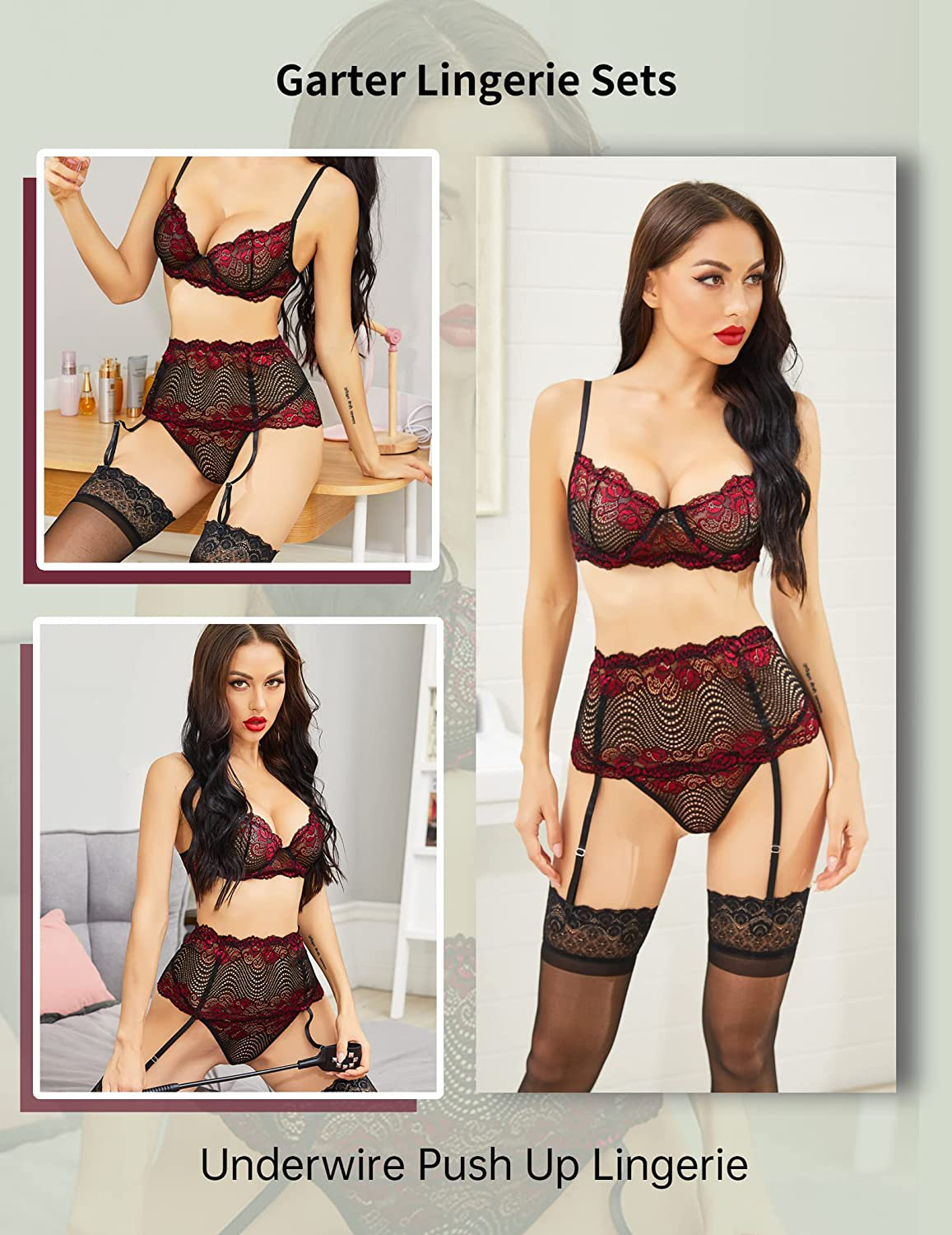 Avidlove Women Lingerie Set with Garter Belts Sexy Bra and Panty Underwire Lingerie Sets Apparel & Accessories > Clothing > Underwear & Socks > Lingerie Kylie Max