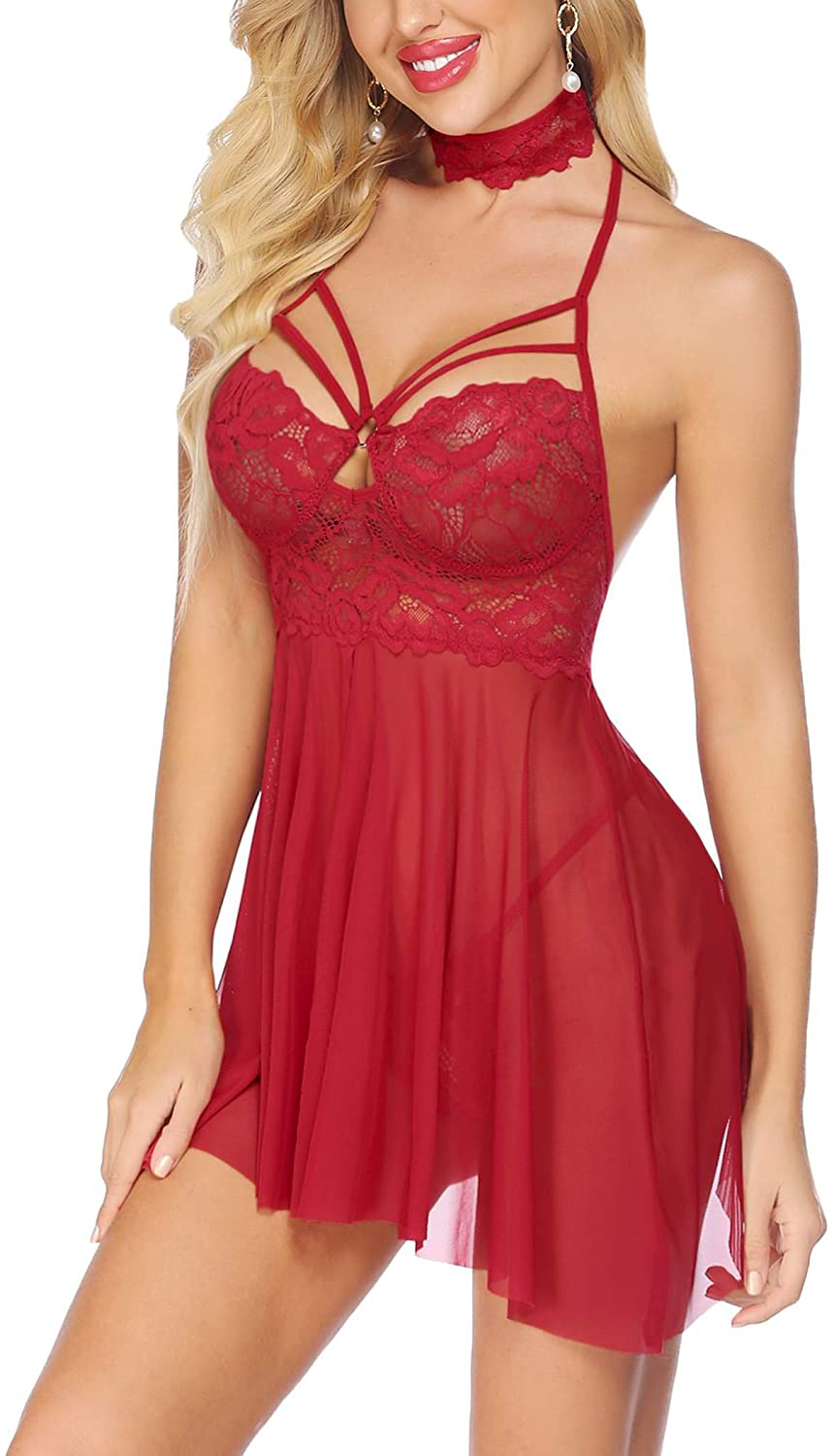 Ekouaer Women Sexy Lingerie Babydoll Lace Nightgown Mesh Chemise Boudoir Nighty White Apparel & Accessories > Clothing > Underwear & Socks > Lingerie Kylie Max