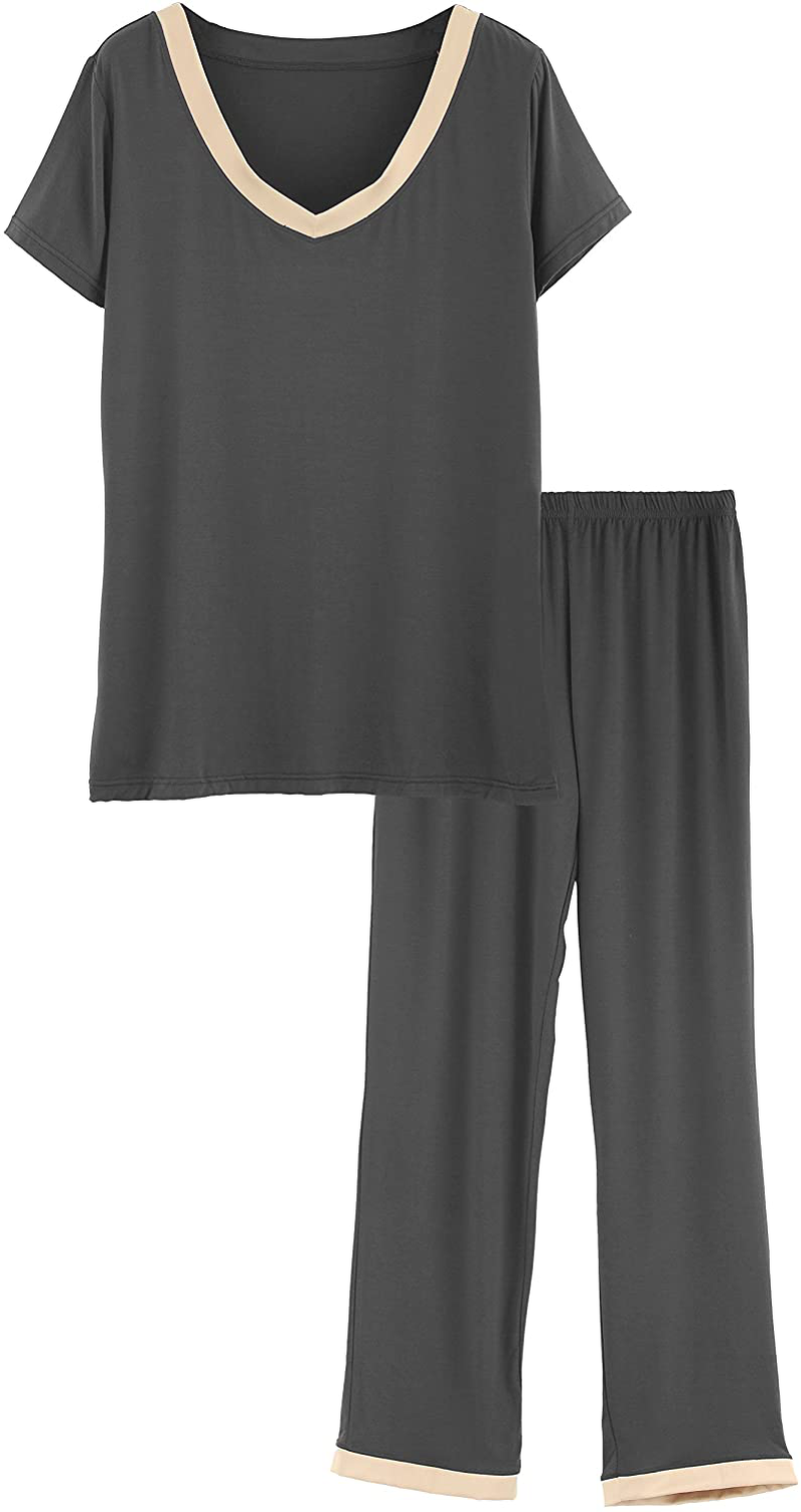 Latuza Women's V-neck Sleepwear Short Sleeves Top with Pants Pajama Set Apparel & Accessories > Clothing > Sleepwear & Loungewear > Pajamas Latuza Gray XX-Large Plus