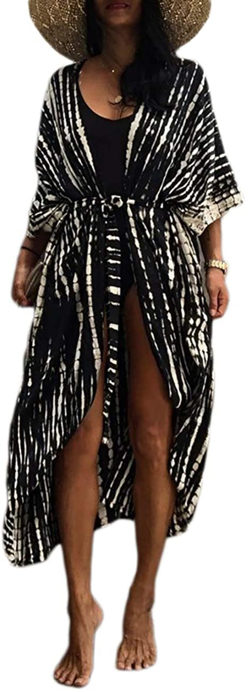 Bsubseach Stylish Tie Dye Open Front Long Kimono Swimsuit Cover up for Women Apparel & Accessories > Clothing > Swimwear Kylie Max