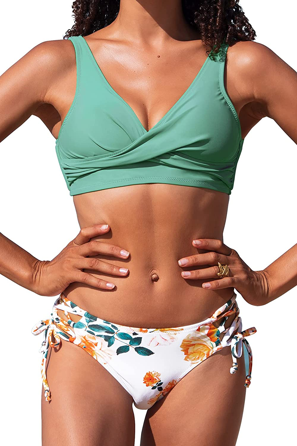 CUPSHE Women's Bikini Swimsuit Front Cross Lace Up Two Piece Bathing Suit Apparel & Accessories > Clothing > Swimwear CUPSHE Fern Green XX-Large
