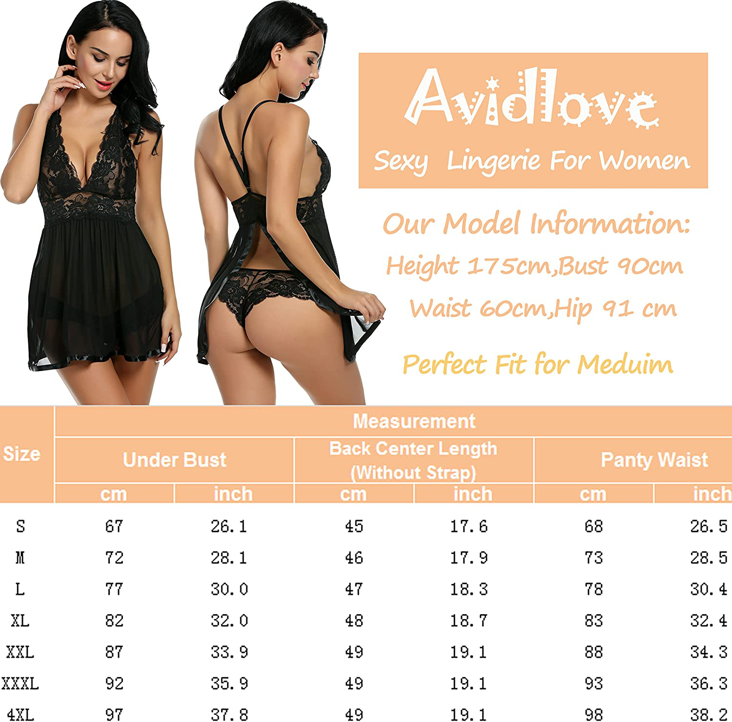 Avidlove Women Lingerie Lace Babydoll Strap Chemise Halter Teddy V Neck Sleepwear Apparel & Accessories > Clothing > Underwear & Socks > Lingerie Kylie Max