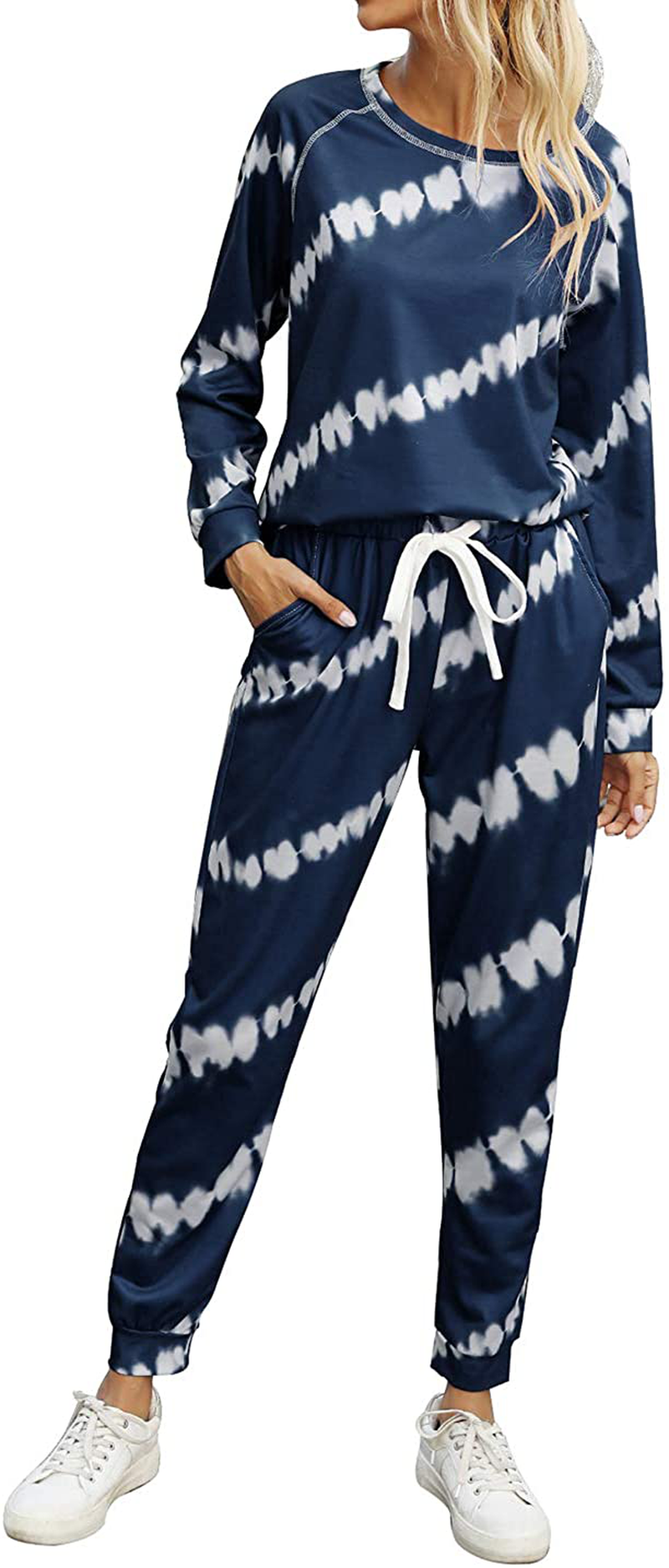 PRETTYGARDEN Women’s Tie Dye Two Piece Pajamas Set Long Sleeve Sweatshirt with Long Pants Sleepwear Apparel & Accessories > Clothing > Sleepwear & Loungewear > Pajamas PRETTYGARDEN Ombre-navy Large