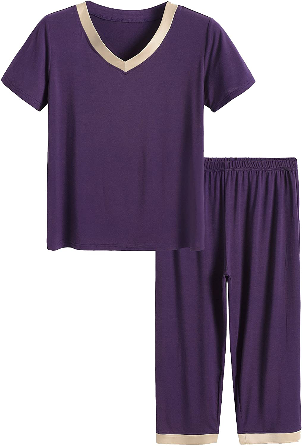 Latuza Women’s Sleepwear Tops with Capri Pants Pajama Sets Apparel & Accessories > Clothing > Sleepwear & Loungewear > Pajamas Latuza Eggplant 3X-Large Plus