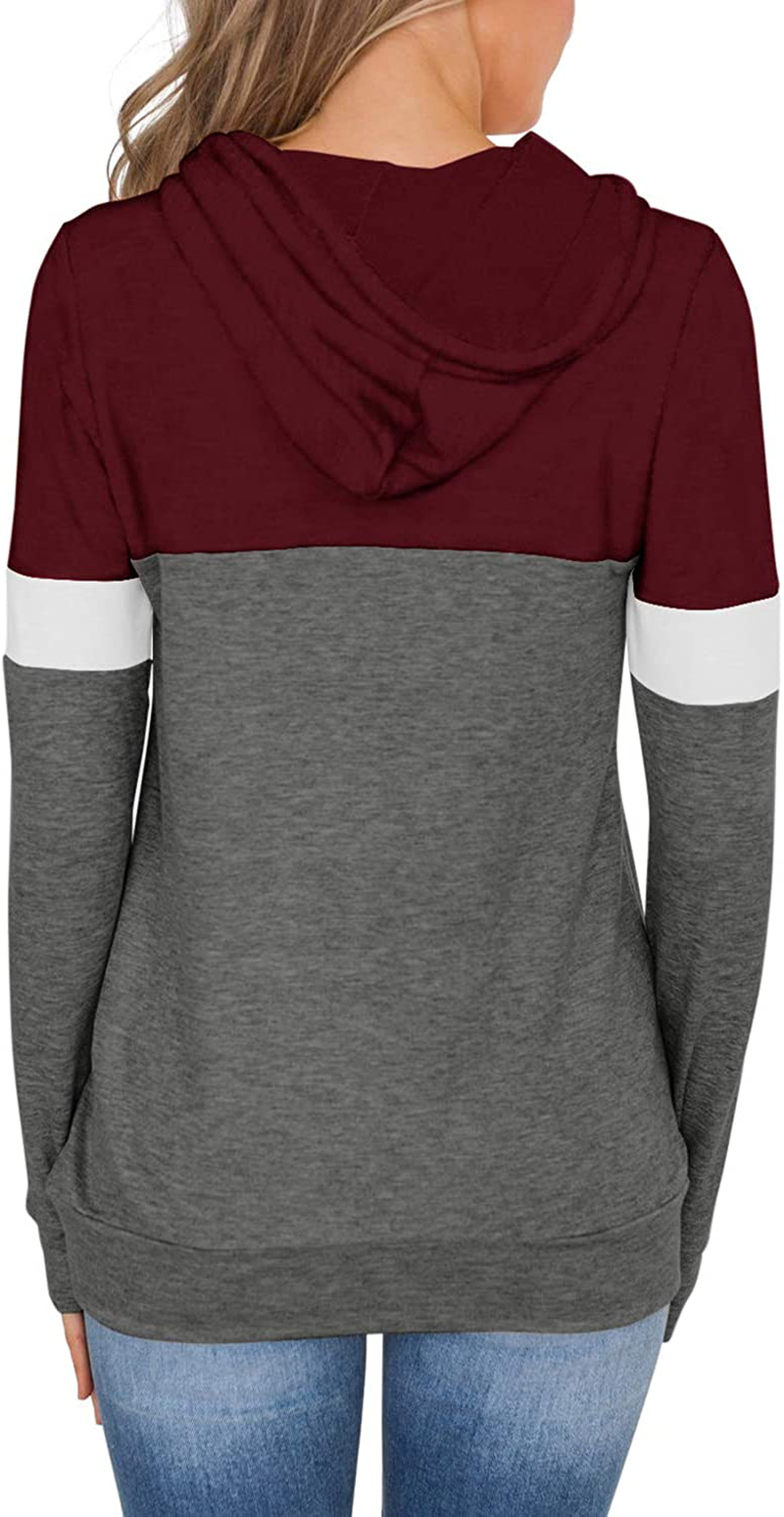 PINKMSTYLE Women'S Casual Color Block Hoodies Tops Long Sleeve Drawstring Pullover Sweatshirts with Pocket(S-Xxl) Apparel & Accessories > Clothing > Activewear Kylie Max