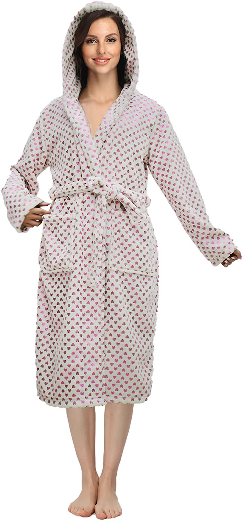 RONGTAI Womens Long Robes Plush Fleece Nightgown Thick plus Size Hooded Bathrobe with Pockets Fluffy Sleepwear for Men Apparel & Accessories > Clothing > Sleepwear & Loungewear > Robes RONGTAI