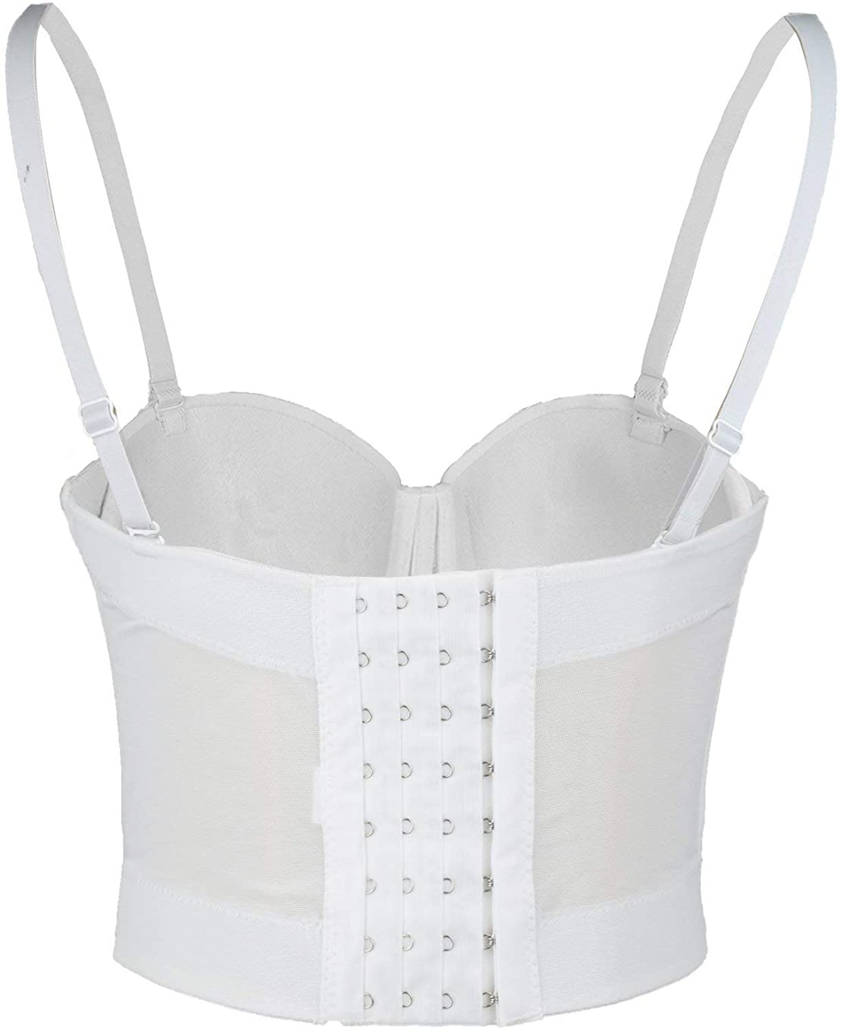 ELLACCI Women'S White Mesh Bustier Crop Top Push up Corset Top Bralet with Detachable Strap Apparel & Accessories > Clothing > Underwear & Socks > Lingerie ELLACCI