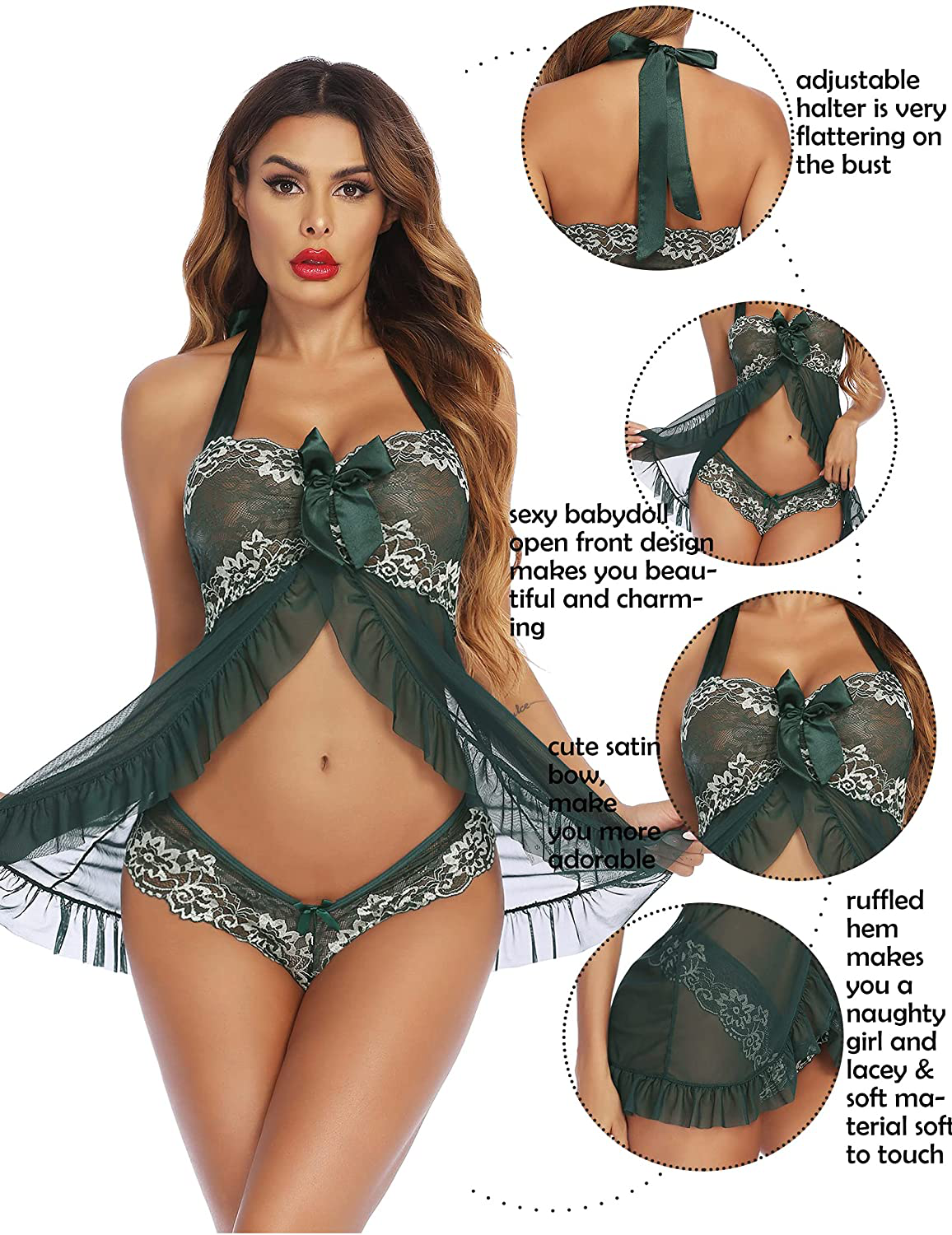 Avidlove Babydoll Lingerie for Women Halter Chemise Open Front Lingerie Sexy Nightwear Apparel & Accessories > Clothing > Underwear & Socks > Lingerie Kylie Max