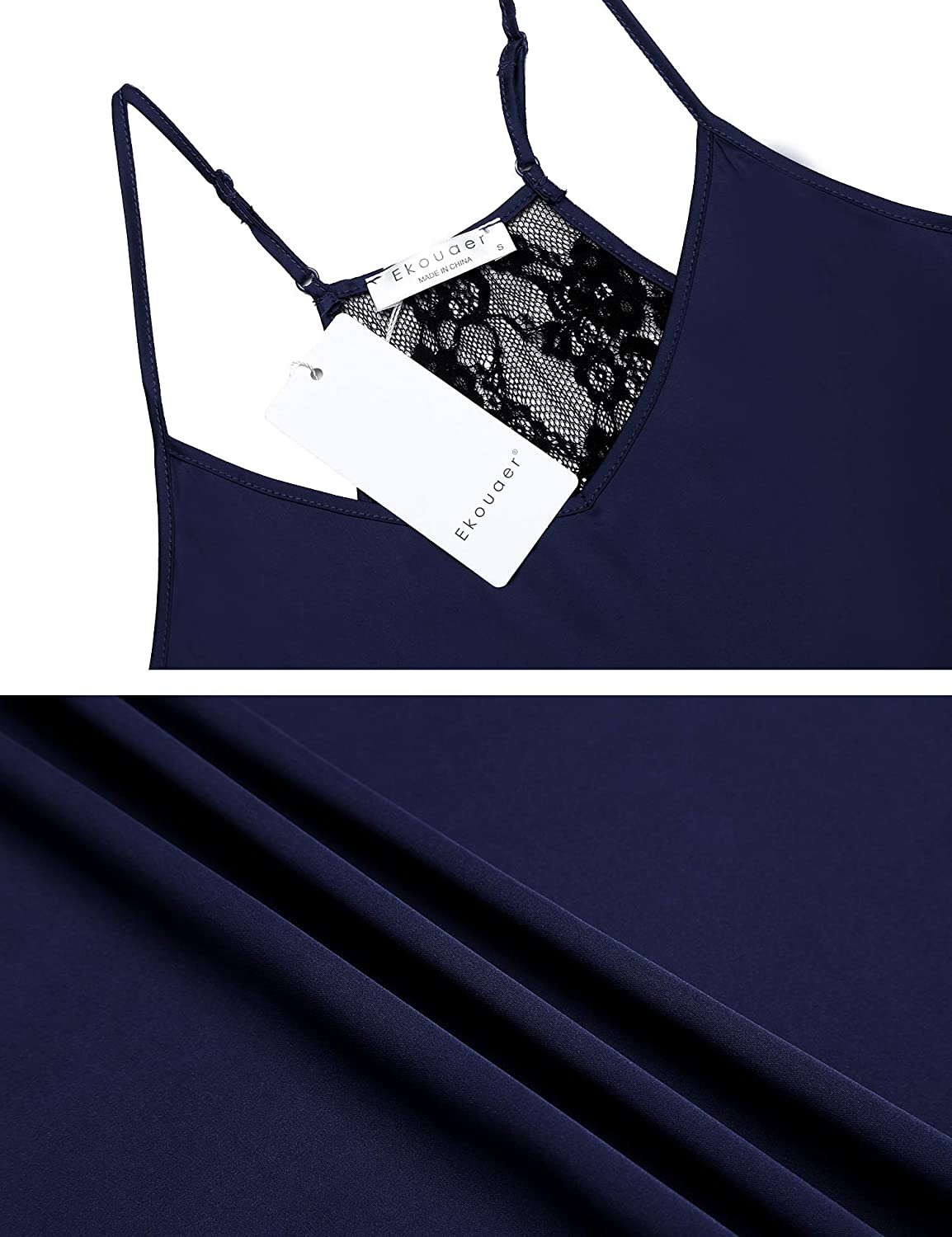 Ekouaer Sleepwear Womens Sexy Satin Pajamas Lingerie Lace Cami Shorts Set Nightwear S-XXL Apparel & Accessories > Clothing > Sleepwear & Loungewear Kylie Max