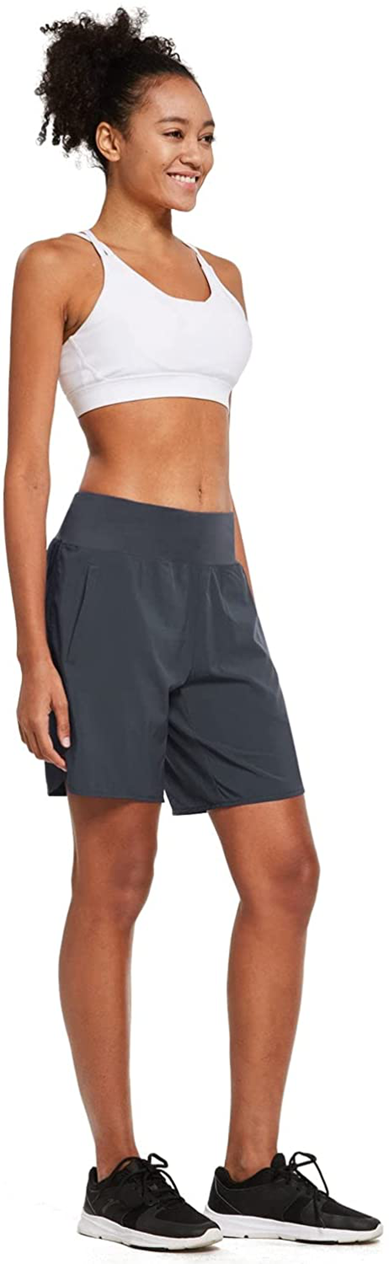 BALEAF Women'S 7 Inches Long Running Shorts with Liner Lounge Sport Gym Shorts Back Zipper Pocket Apparel & Accessories > Clothing > Shorts Kylie Max
