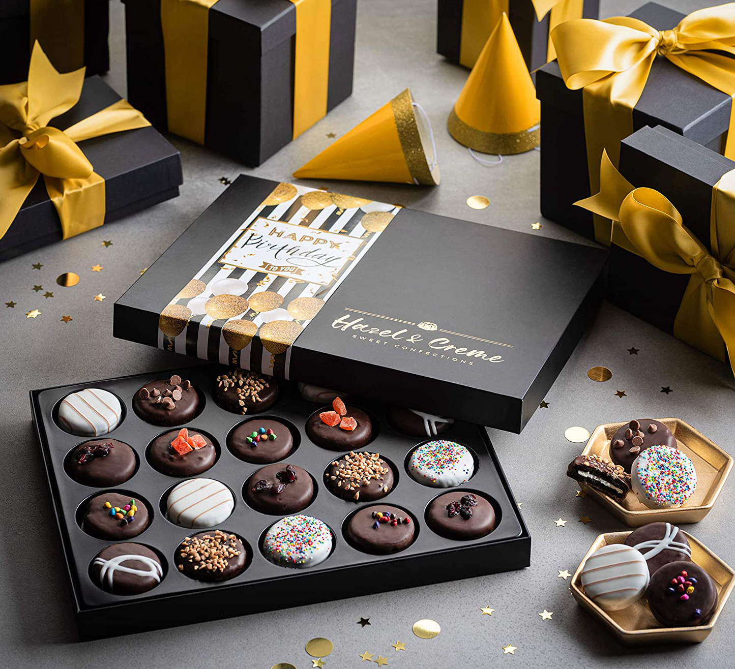 Hazel & Creme Birthday Food Gift Baskets - Happy Birthday Cookies - Chocolate Covered Cookies - Gourmet Food Gifts (Extra Large Gift Box) Arts & Entertainment > Party & Celebration > Gift Giving Hazel & Creme