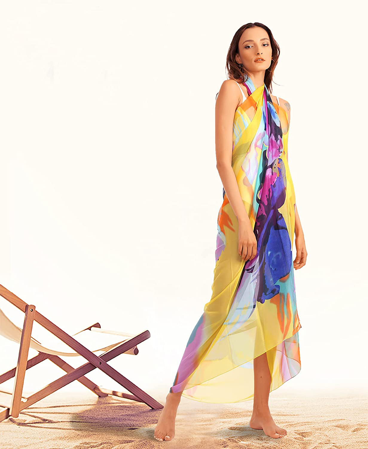 Missshorthair Womens Chiffon Beach Pareos Sarong Sheer Swimsuit Cover Ups Swimwear Bikini Wrap Apparel & Accessories > Clothing > Swimwear Kylie Max