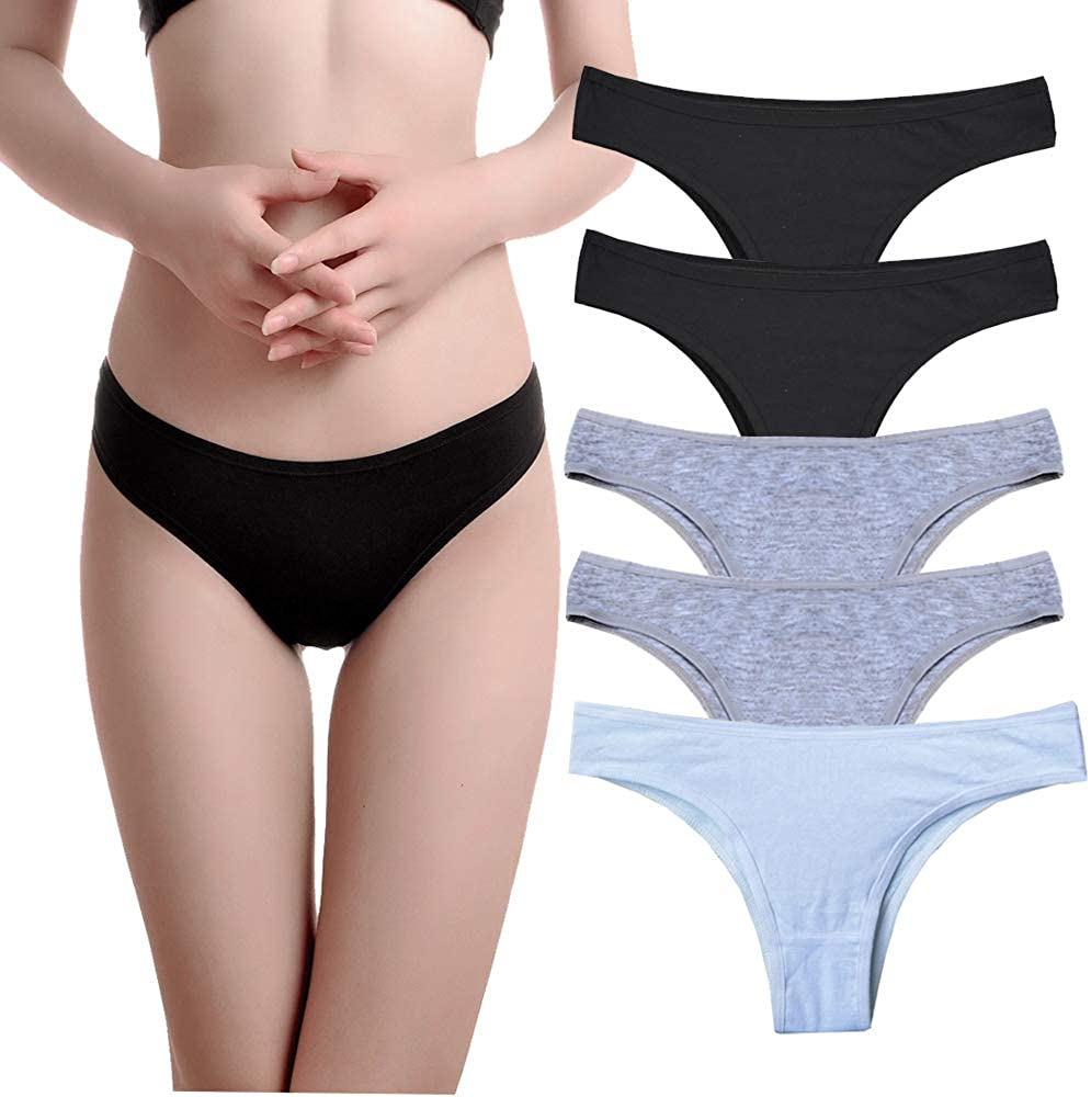 Nightaste Womens Cotton Cheeky Bikini Underwear Pack of 5Pcs Low Rise Half Back Coverage Tanga Panties Apparel & Accessories > Clothing > Underwear & Socks > Underwear Nightaste 2black/2gray/White X-Large(waist: 30.51")