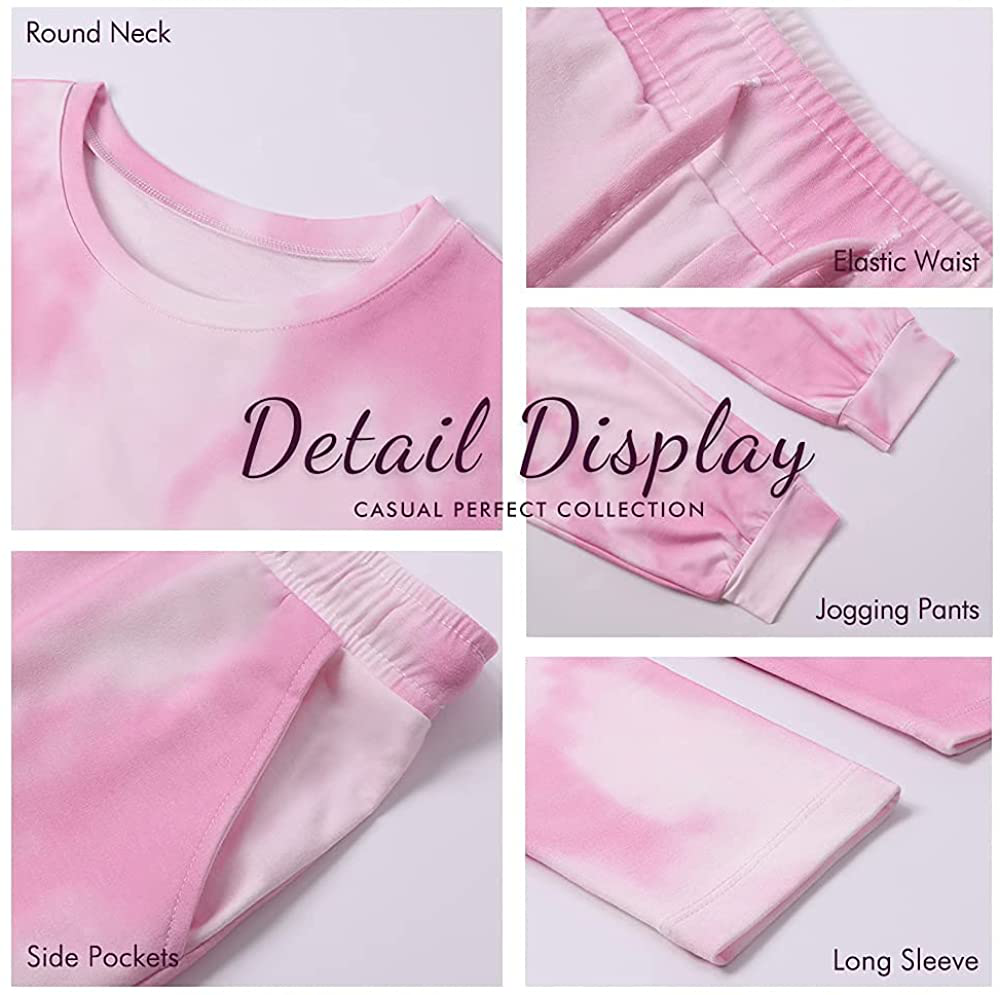 KIRUNDO Women’s Tie Dye Pajamas Set Long Sleeves Jogger PJ Sets Two Pieces Round Neck Loungewear Nightwear Sleepwear Apparel & Accessories > Clothing > Sleepwear & Loungewear > Pajamas KIRUNDO