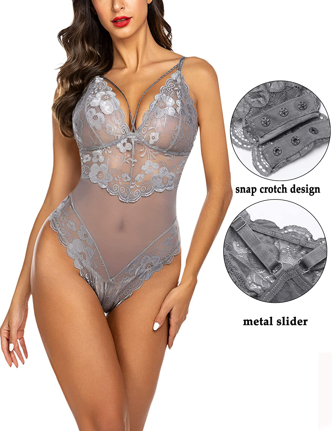 Avidlove Womens Snap Crotch Lingerie Lace Teddy One Piece Babydoll Sexy Mini Bodysuit Apparel & Accessories > Clothing > Underwear & Socks > Lingerie Avidlove