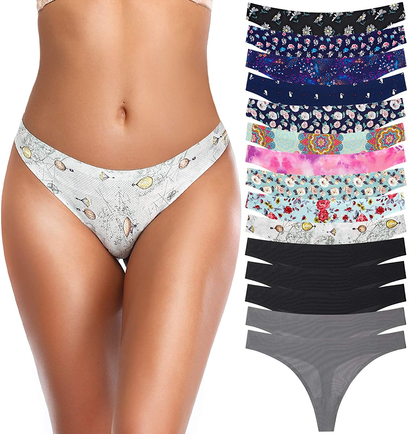 Thong Underwear for Women,No Show Breathable Cotton Womens Thongs Underwear Seamless Thongs for Women Apparel & Accessories > Clothing > Underwear & Socks > Underwear QOVOQ Multicoloured G-15pack Large