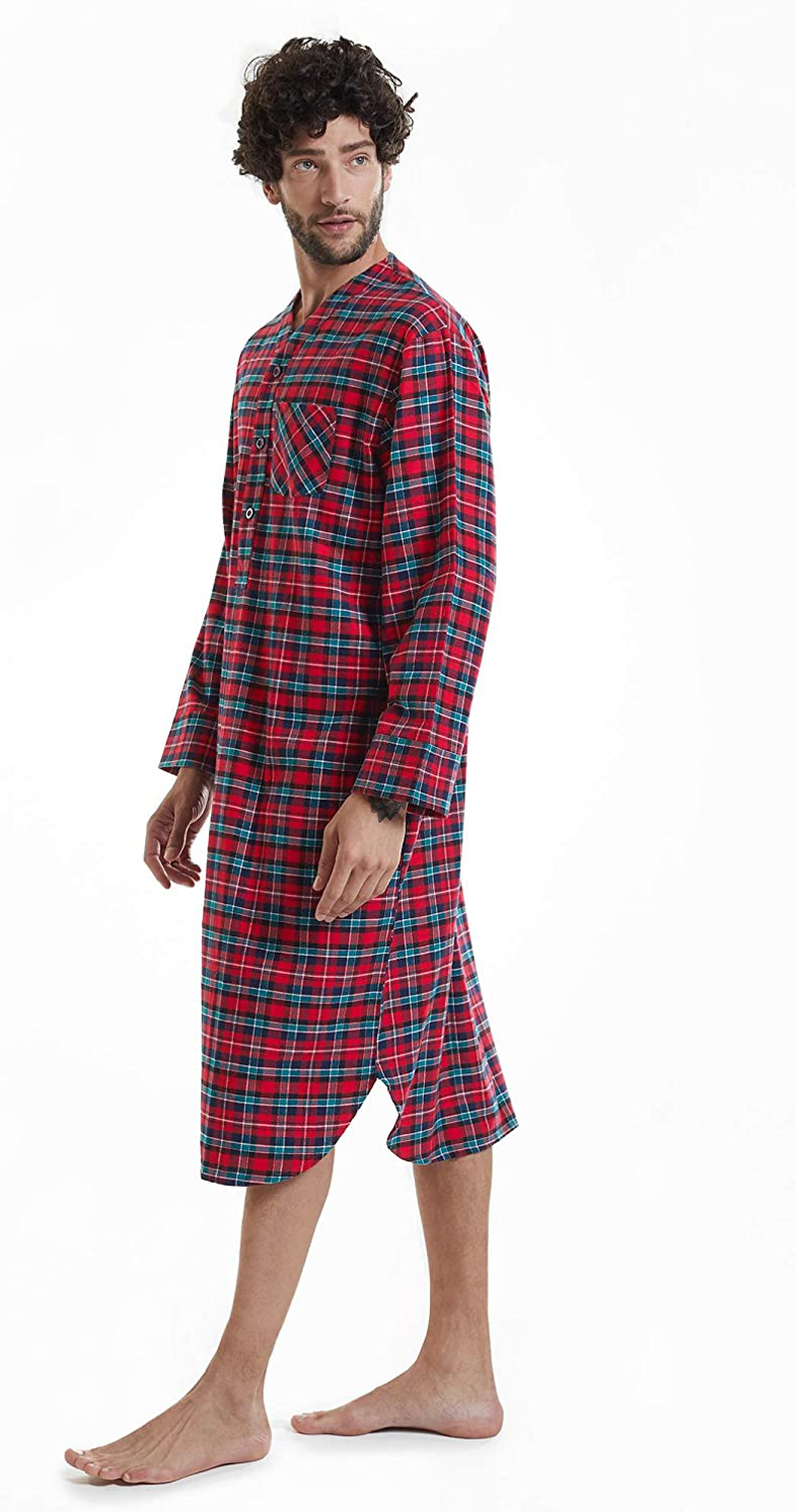 SIORO Men'S Flannel Nightshirt Plaid Cotton Nightwear Loose Pajama Sleep Shirt Apparel & Accessories > Clothing > Sleepwear & Loungewear > Nightgowns Kylie Max