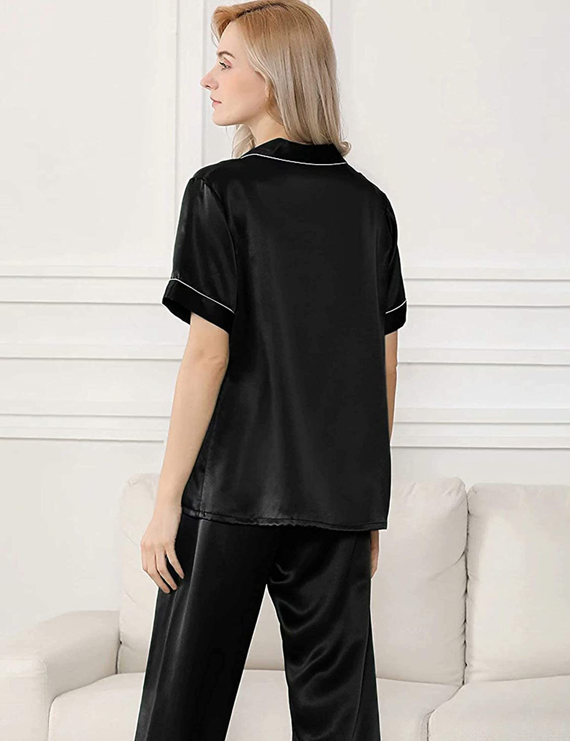 Lecgee Womens Silk Satin Pajamas Short Sleeve Loungewear Two-Piece Sleepwear Button-Down Pj Set Apparel & Accessories > Clothing > Sleepwear & Loungewear > Pajamas Kylie Max