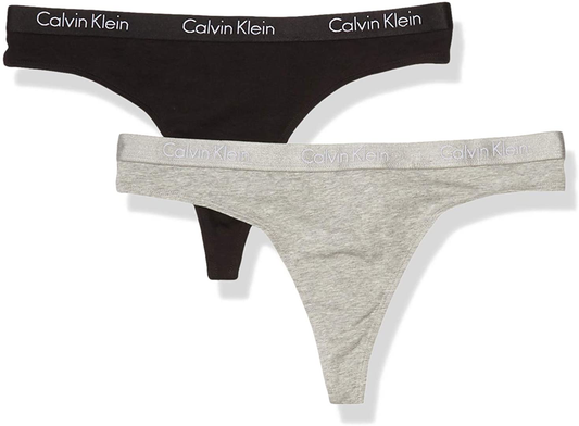 Calvin Klein Women's Motive Cotton Multipack Thong Panty Apparel & Accessories > Clothing > Underwear & Socks > Underwear Calvin Klein Black/Gray Heather Medium