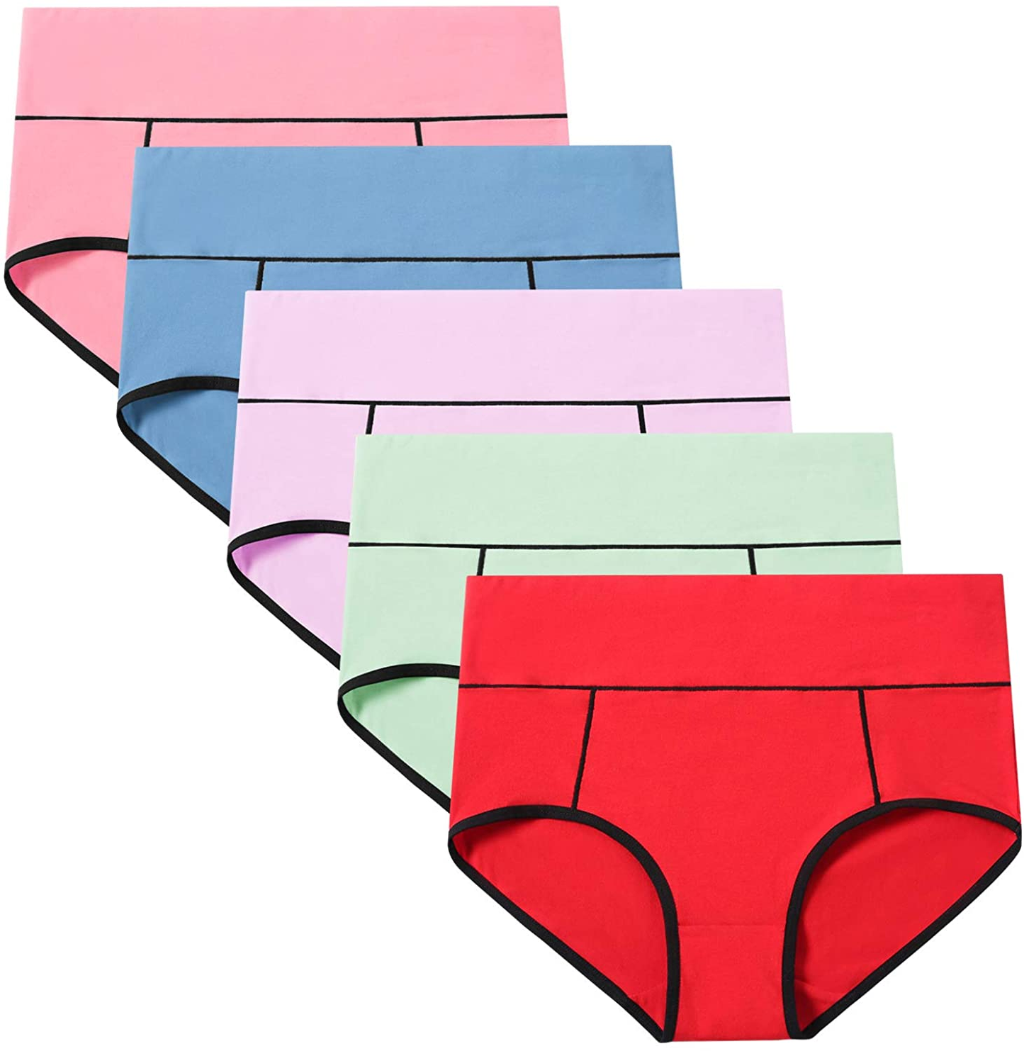 POKARLA Women'S High Waisted Cotton Underwear Soft Breathable Panties Stretch Briefs Regular & plus Size 5-Pack Apparel & Accessories > Clothing > Underwear & Socks > Underwear POKARLA Multicolored-03-5pack Small