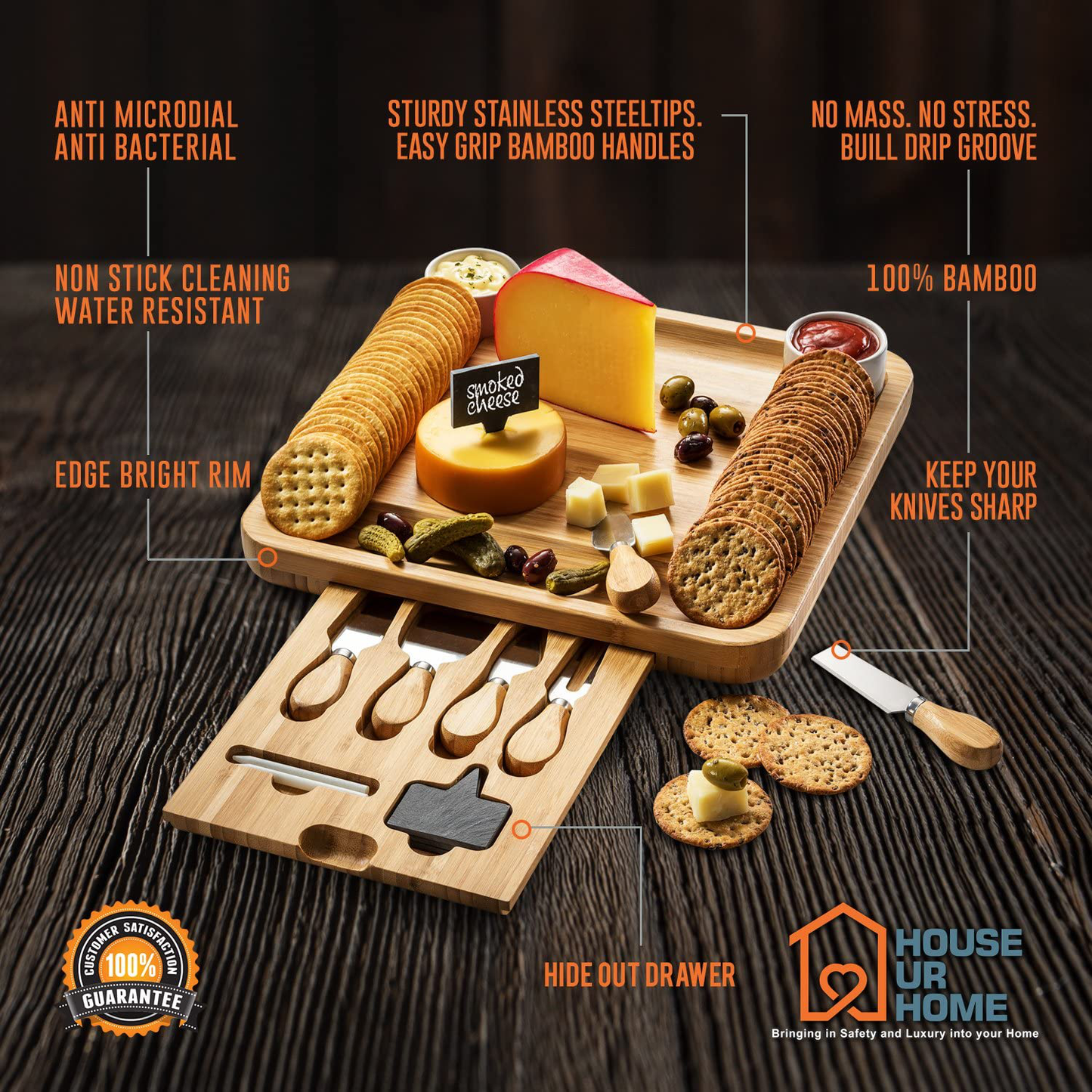 Cheese Board 2 Ceramic Bowls 2 Serving Plates. Magnetic 4 Drawers Bamboo Charcuterie Cutlery Knife Set, 2 Server Forks, Wine Opener, Labels, Markers, Gift for Birthdays, Wedding Registry,Housewarming Arts & Entertainment > Party & Celebration > Gift Giving House Ur Home