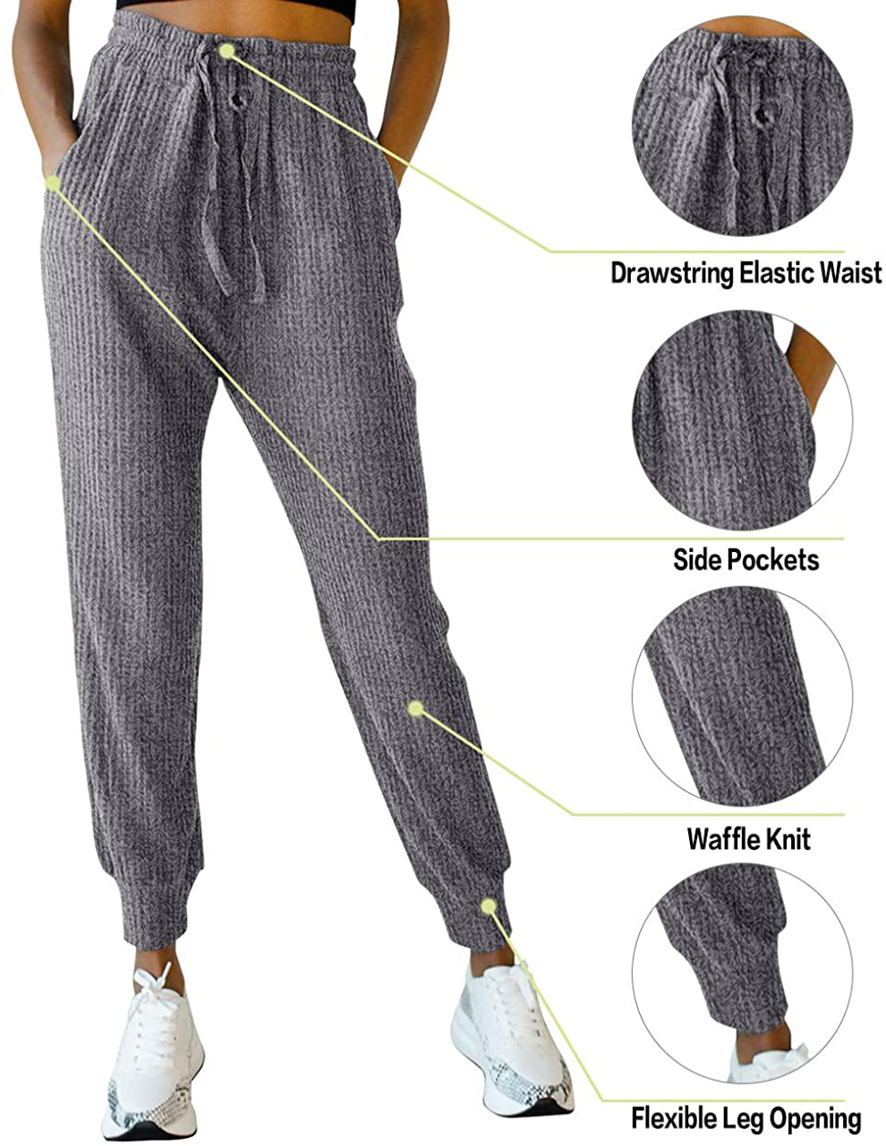 MIROL Women'S Active Drawstring Joggers Pants Elastic Waist Waffle Knit Trousers Athletic Solid Color Sweatpants Apparel & Accessories > Clothing > Activewear Kylie Max