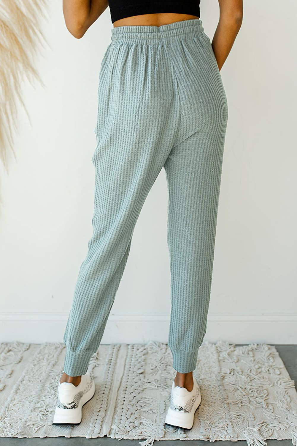MIROL Women'S Active Drawstring Joggers Pants Elastic Waist Waffle Knit Trousers Athletic Solid Color Sweatpants Apparel & Accessories > Clothing > Activewear Kylie Max