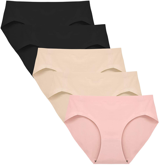 Fallsweet No Show Underwear for Women Seamless High Cut Briefs Mid-Waist Soft No Panty Lines,Pack of 5 Apparel & Accessories > Clothing > Underwear & Socks > Underwear FallSweet Bk2be2pk1 Small